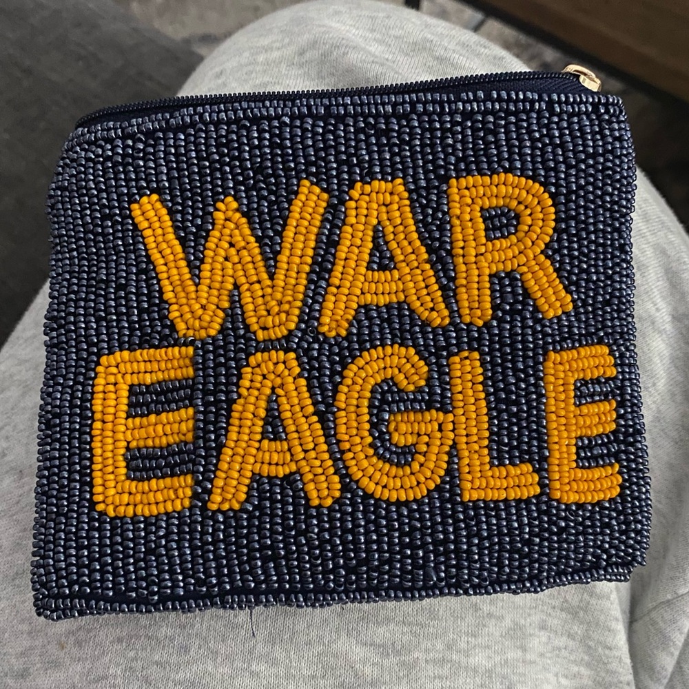War‎ Eagle Game Day Auburn University Beaded Coin Purse w/ Zipper Blue Orange